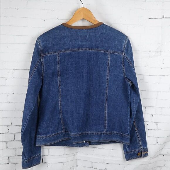 RUBY RD BLUE DENIM CROPPED JEAN JACKET WITH BROWN FAUX SUEDE DETAIL SIZE 10 - Picture 8 of 10
